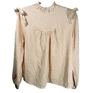 Mint Ruffled Shoulder Gingham Blouse XL
